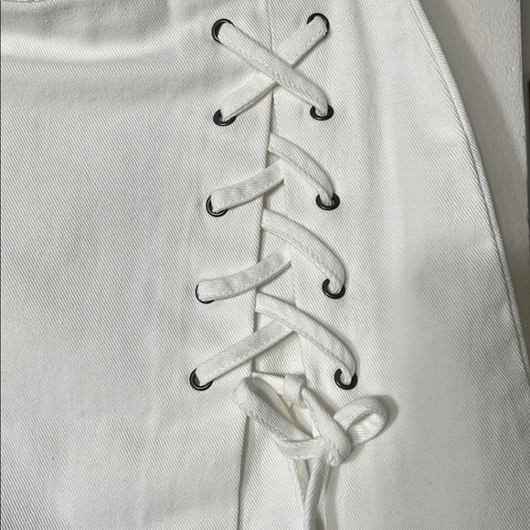 White A-Line Mini Skirt Tie Front Casual - Picture 2 of 9